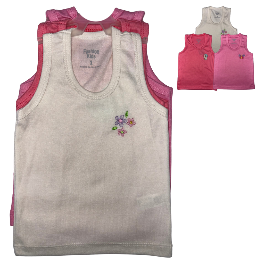 R1057 Set Camisilla Bordada x3 Salmon-Beige-Rosado Talla: 1