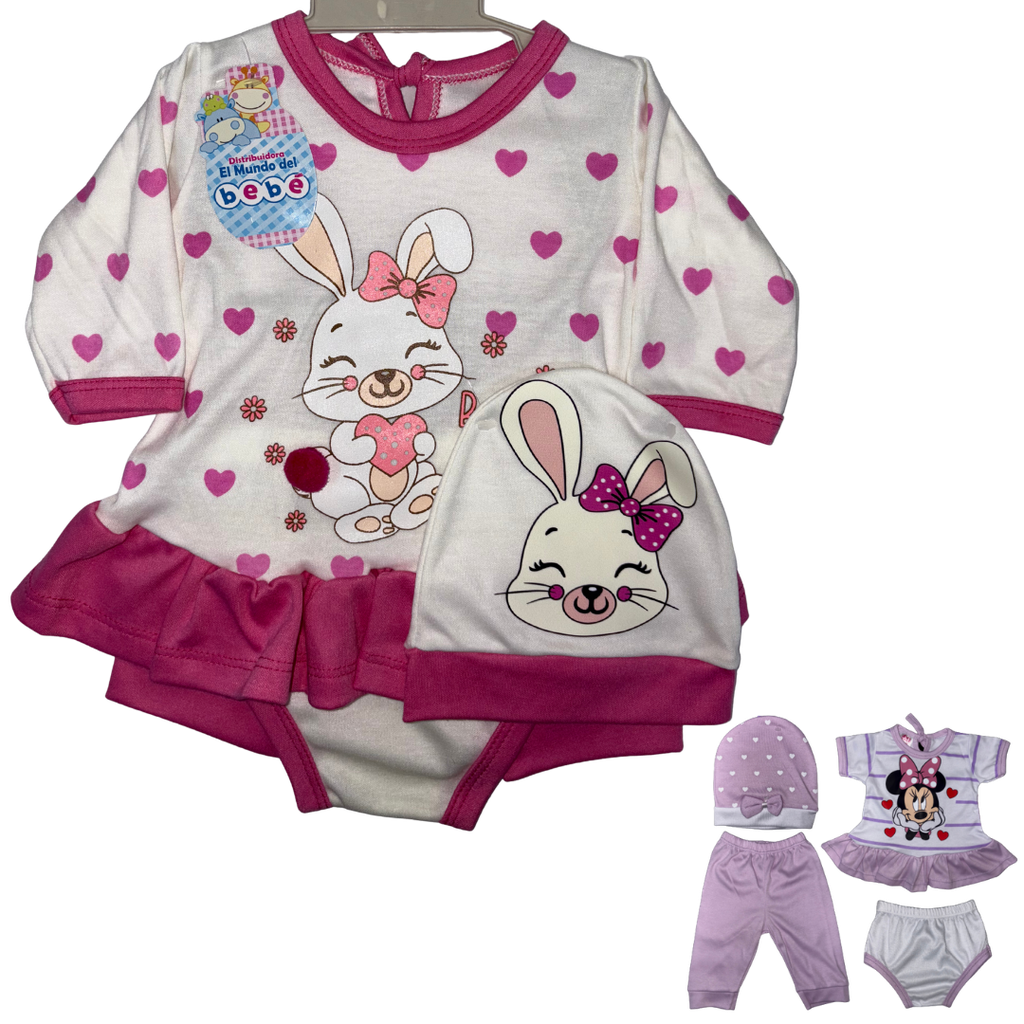 R-ecu Conjunto Primer Dia Coneja Fucsia/Blanco Talla: Unica Niña