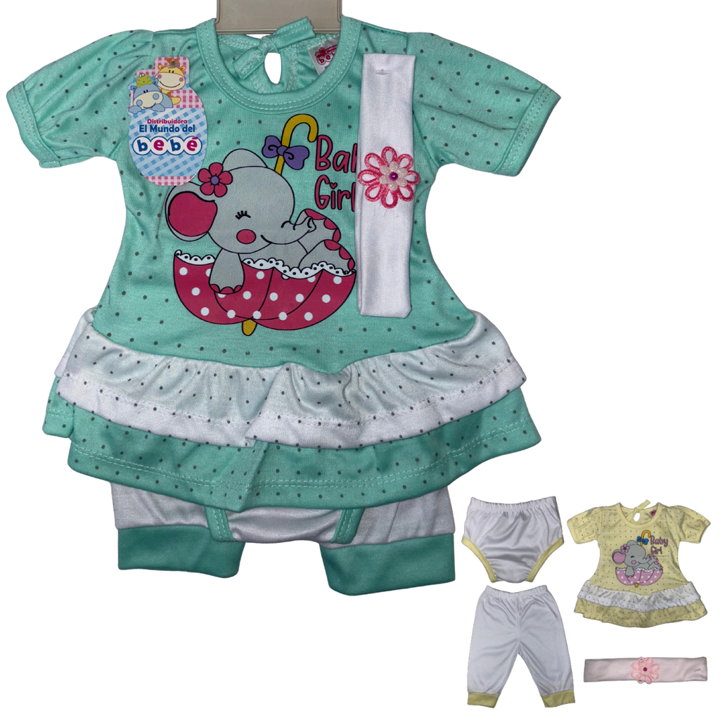 R-ecu Conjunto Malla Elefante Aguamarina Talla: Unica Niña