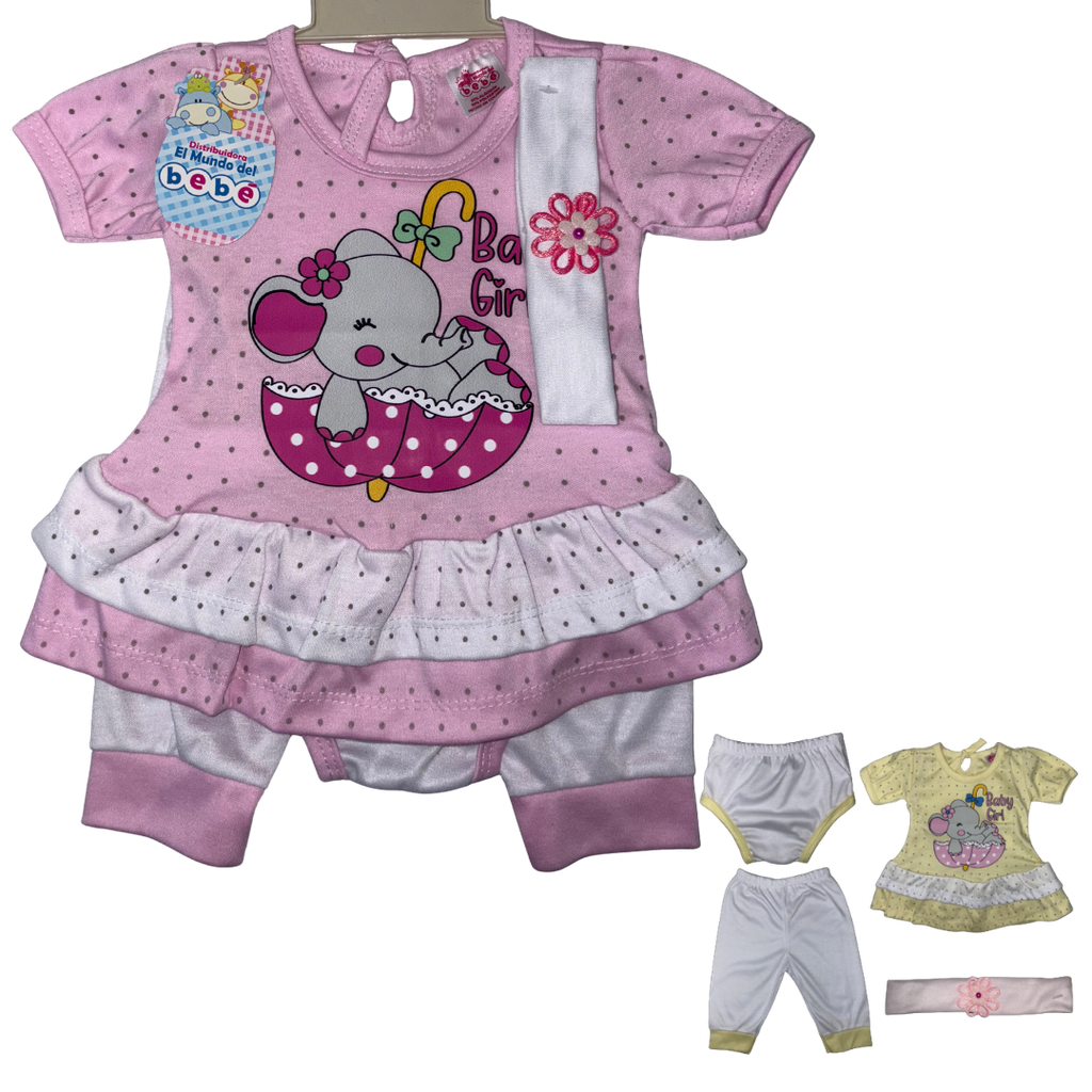 R-ecu Conjunto Malla Elefante Rosado Talla: Unica Niña