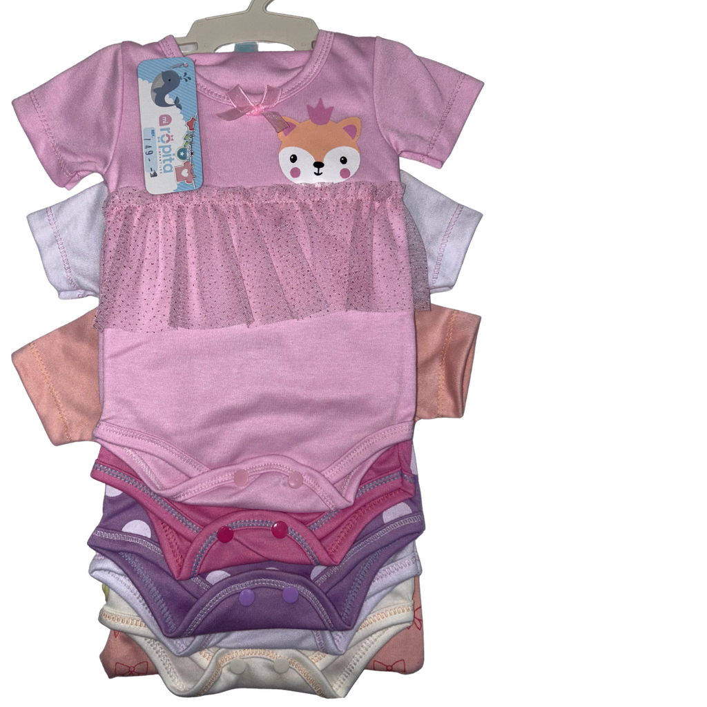 R749 Set de Mameluco Estampado x7 Rosado/Niña Talla: Unica