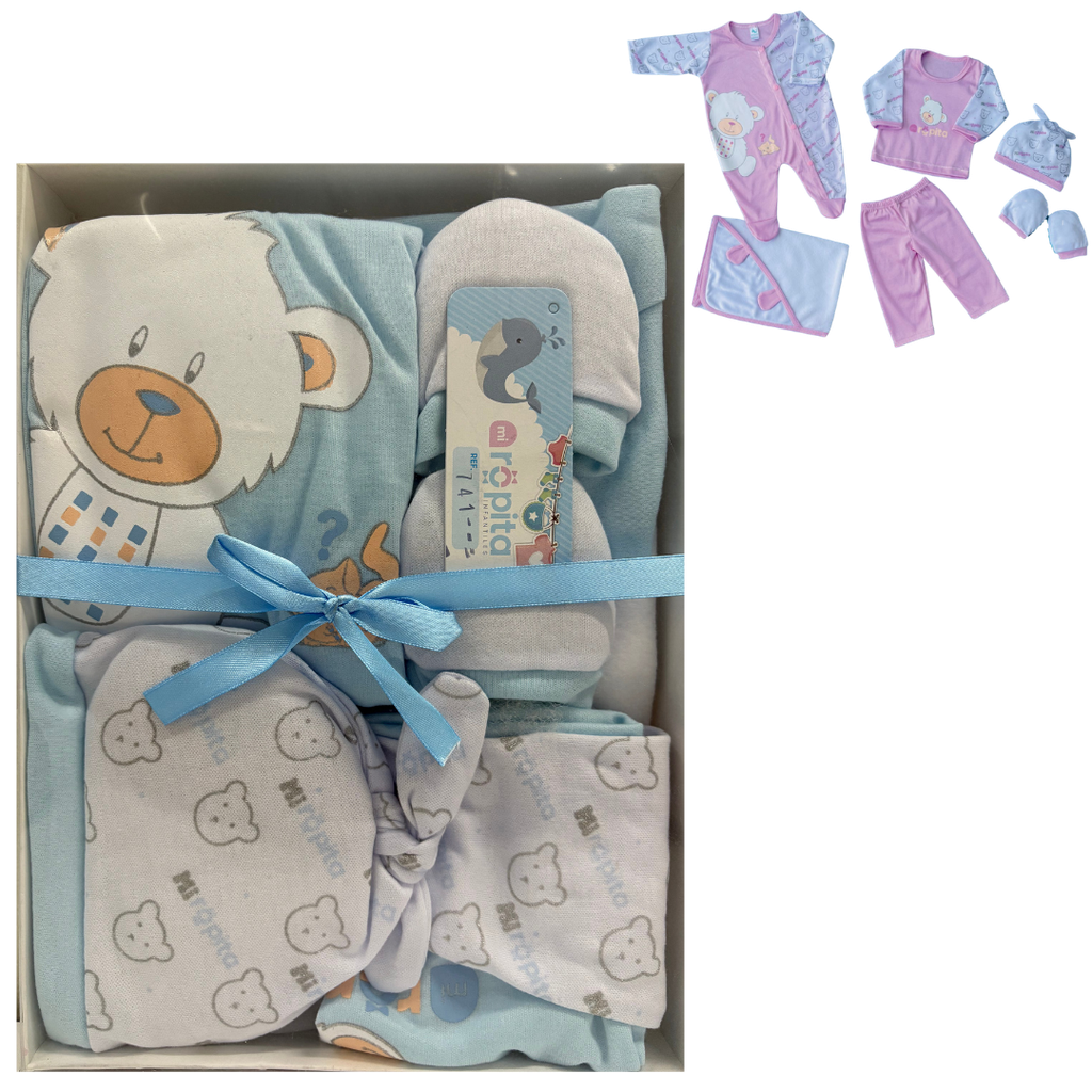 R741 Conjunto x6 Piezas Caja Oso Azul Niño