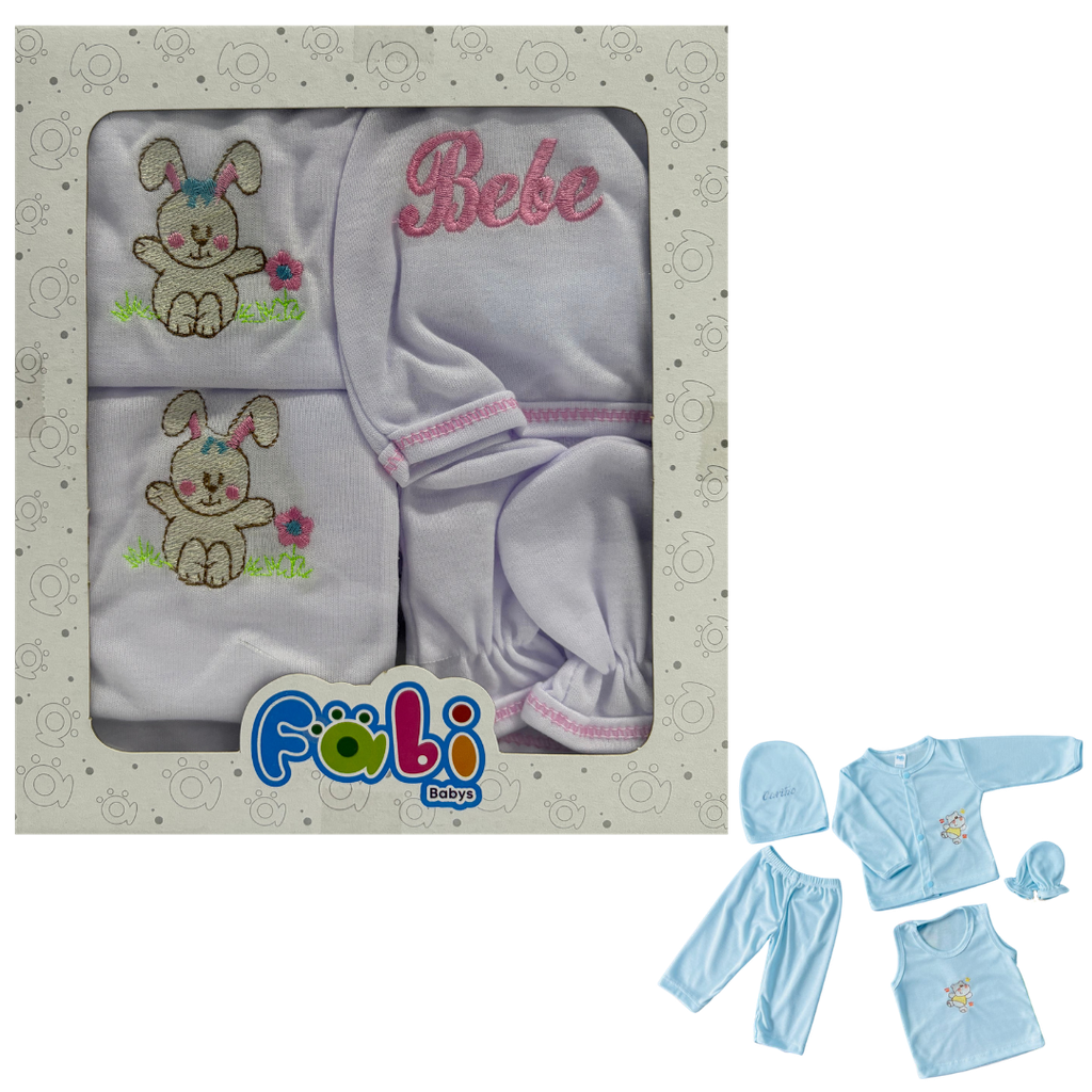 R01 Conjunto x5 Piezas Caja Pequeña Conejo Blanco/Rosado