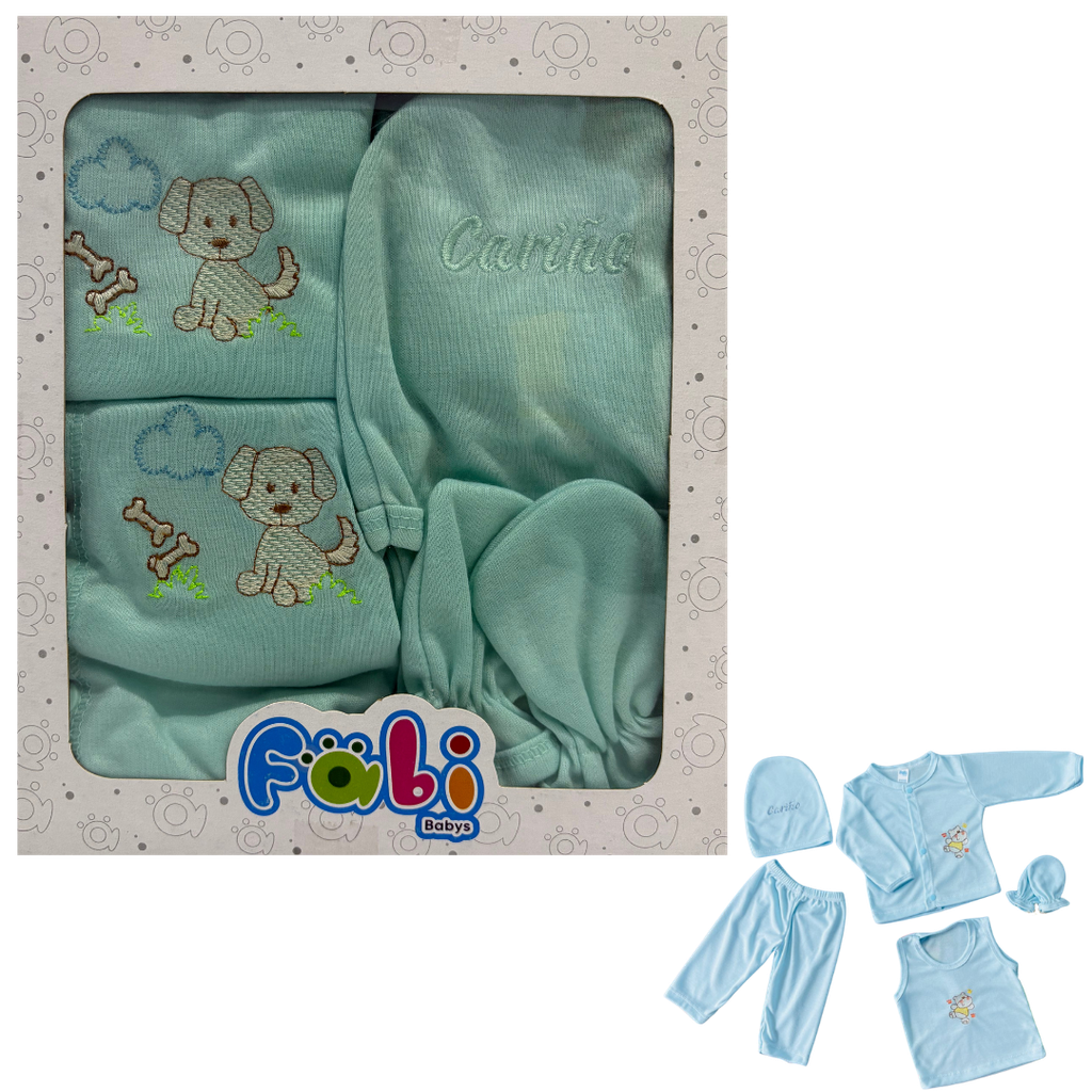 R01 Conjunto x5 Piezas Caja Pequeña Perro Aguamarina