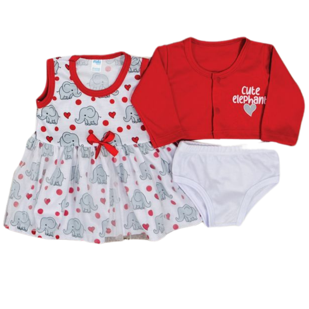 R0237 Conjunto x3 Piezas Eco Elefante Rojo Niña 