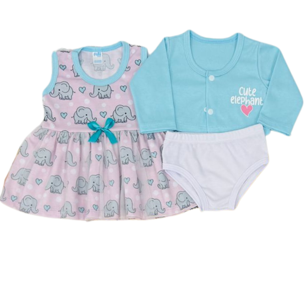 R0237 Conjunto x3 Piezas Eco Elefante Azul Turquesa Niña 