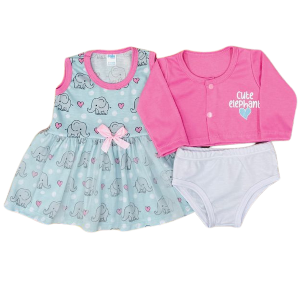 R0237 Conjunto x3 Piezas Eco Elefante Rosado Niña 