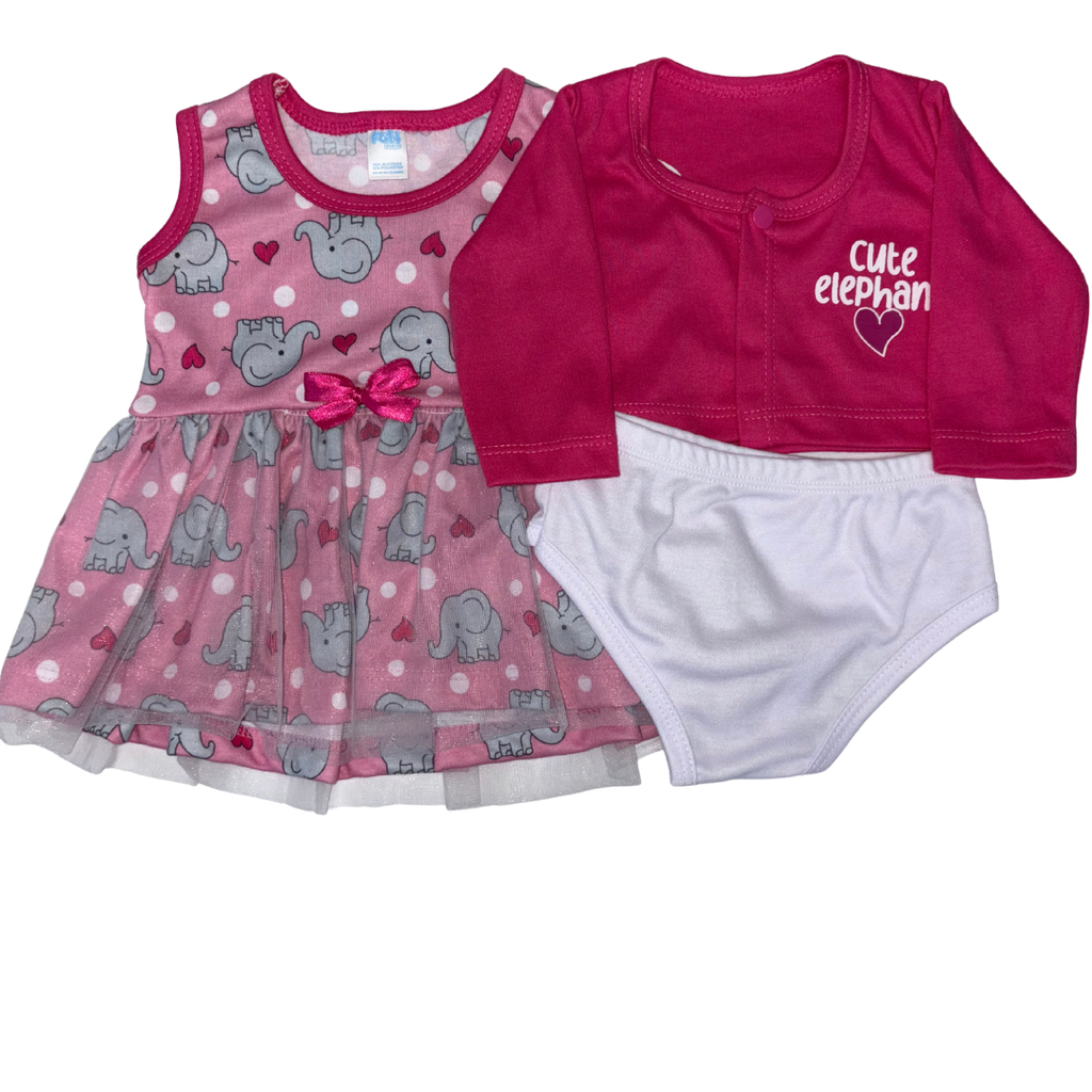 R0237 Conjunto x3 Piezas Eco Elefante Fucsia Niña 