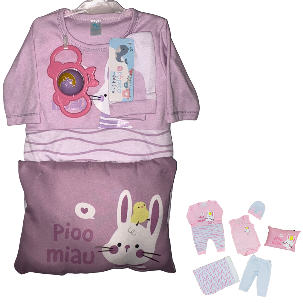 R0443 Conjunto x7 Piezas Almohada Conejo/Pollito Lila