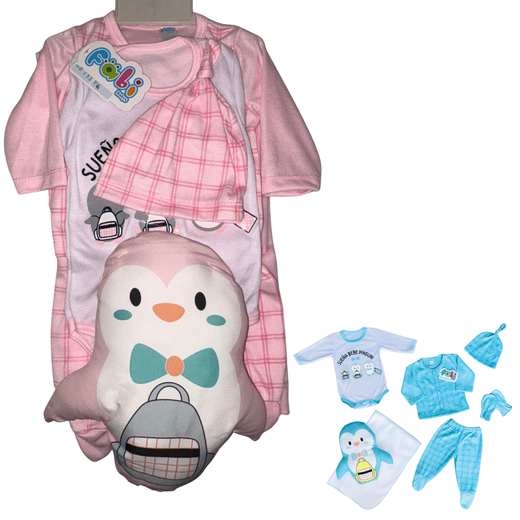 R0153 Conjunto x7 Piezas Almohada Pingüino Rosado