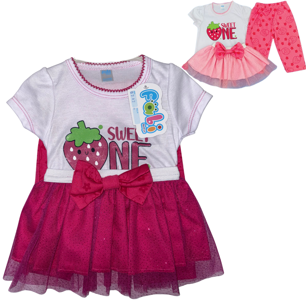 R0242 Conjunto x3 Piezas Vestido Fresa Fucsia