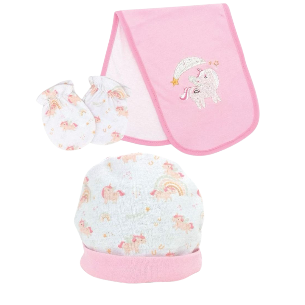 ACC Set 3 Piezas Gorro + Babero + Manoplas Rosado 77081