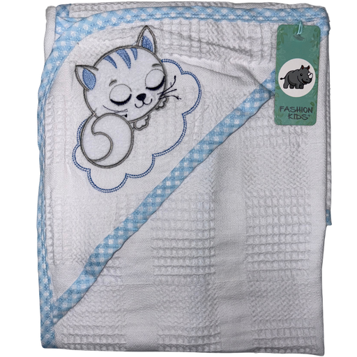 [4167] ACC Cobija de Hilo Bordada 90*70cm 4081 Gato Azul