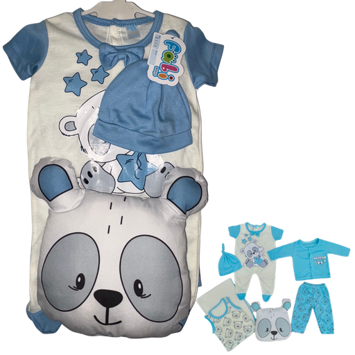 [4290] R0445 Conjunto x7 Piezas Almohada Oso Blanco/Azul