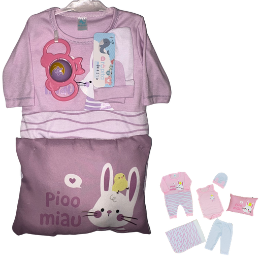 [4295] R0443 Conjunto x7 Piezas Almohada Conejo/Pollito Lila