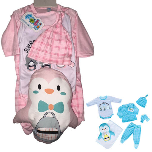 [4304] R0153 Conjunto x7 Piezas Almohada Pingüino Rosado