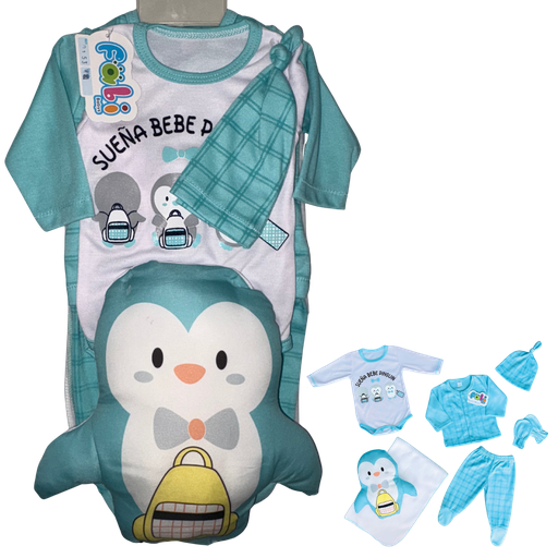 [4306] R0153 Conjunto x7 Piezas Almohada Pingüino Aguamarina