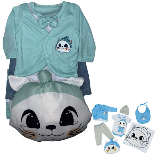 [4310] R0186 Conjunto x7 Piezas Almohada Gato Aguamarina