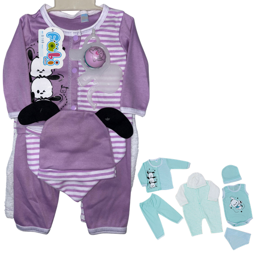 [4318] R0188 Conjunto x7 Piezas Sonajero Puppy Lila