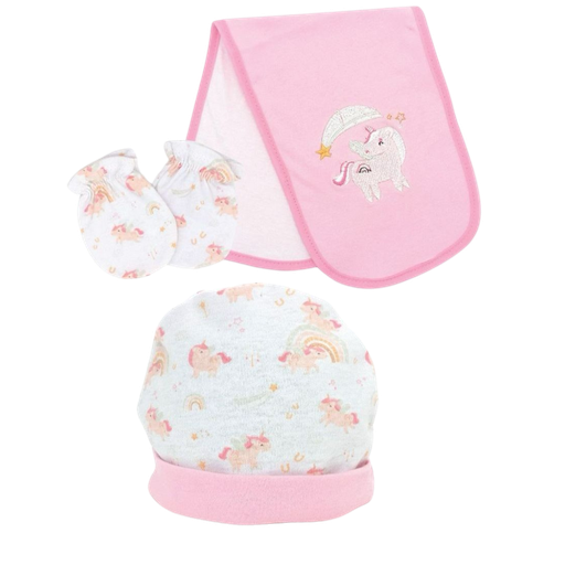 [3271] ACC Set 3 Piezas Gorro + Babero + Manoplas Rosado 77081