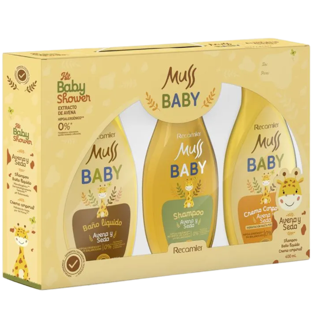 Estuche Baby Shower Muss Baby (Shampoo 400ml+Baño Liquido 400ml+Crema Corporal 400ml)