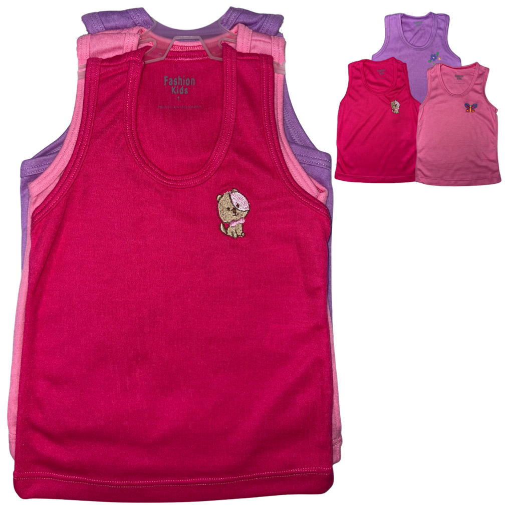 [4151] R1057 Set Camisilla Bordada x3 Fucsia-Rosado-Lila Talla: 1
