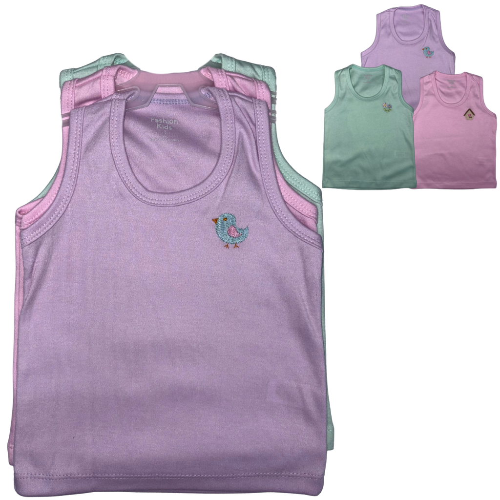 R1057 Set Camisilla Bordada x3 Lila-Aguamarina-Rosado Talla: 1