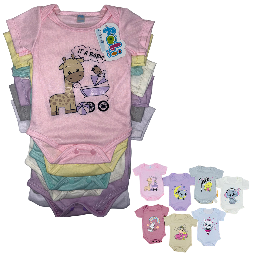 R0181 Set de Mameluco Estampado x7 Jirafa/Rosada Talla: Unica