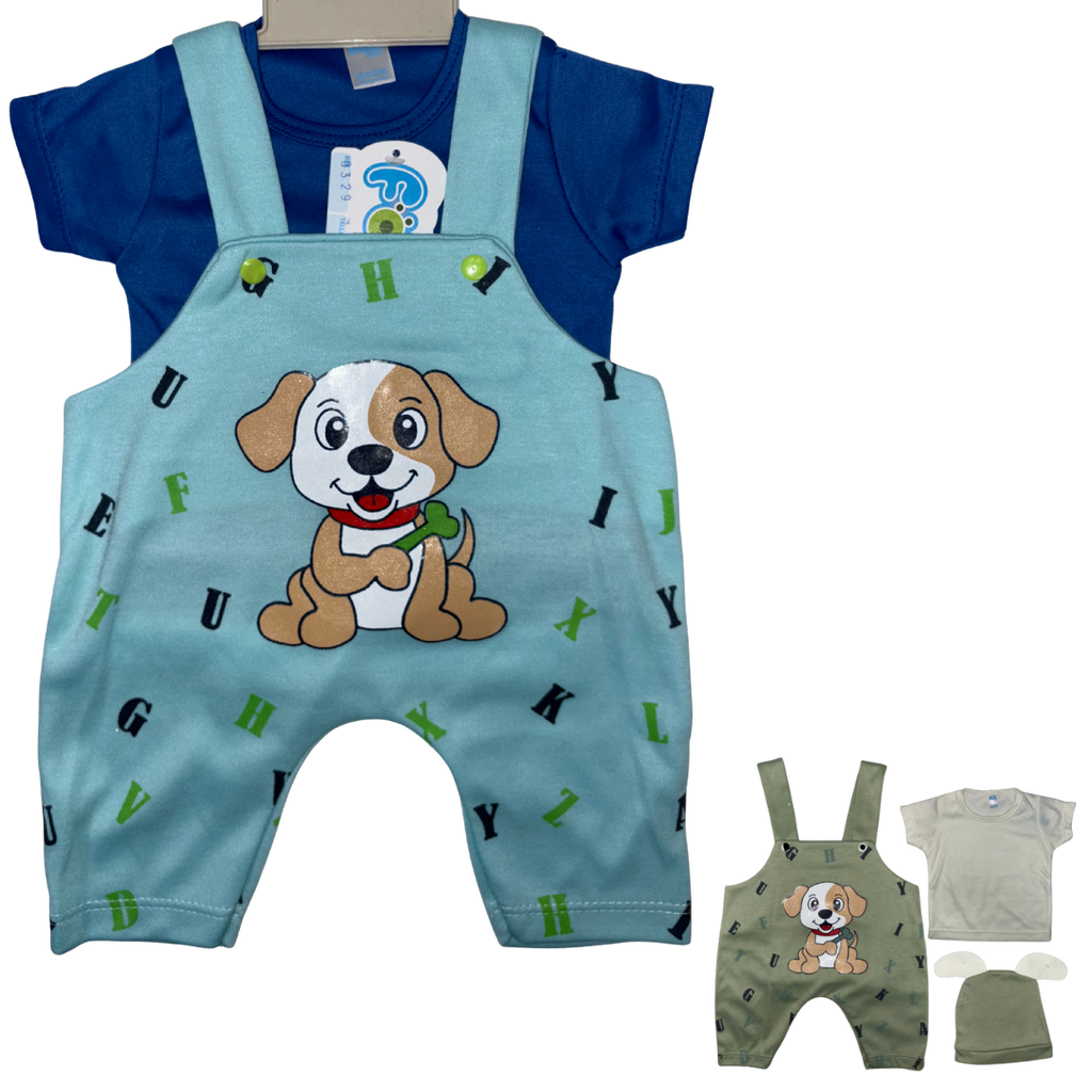 R0329 Conjunto x3 Piezas Eco Perro Azul Marino/Azul Claro 