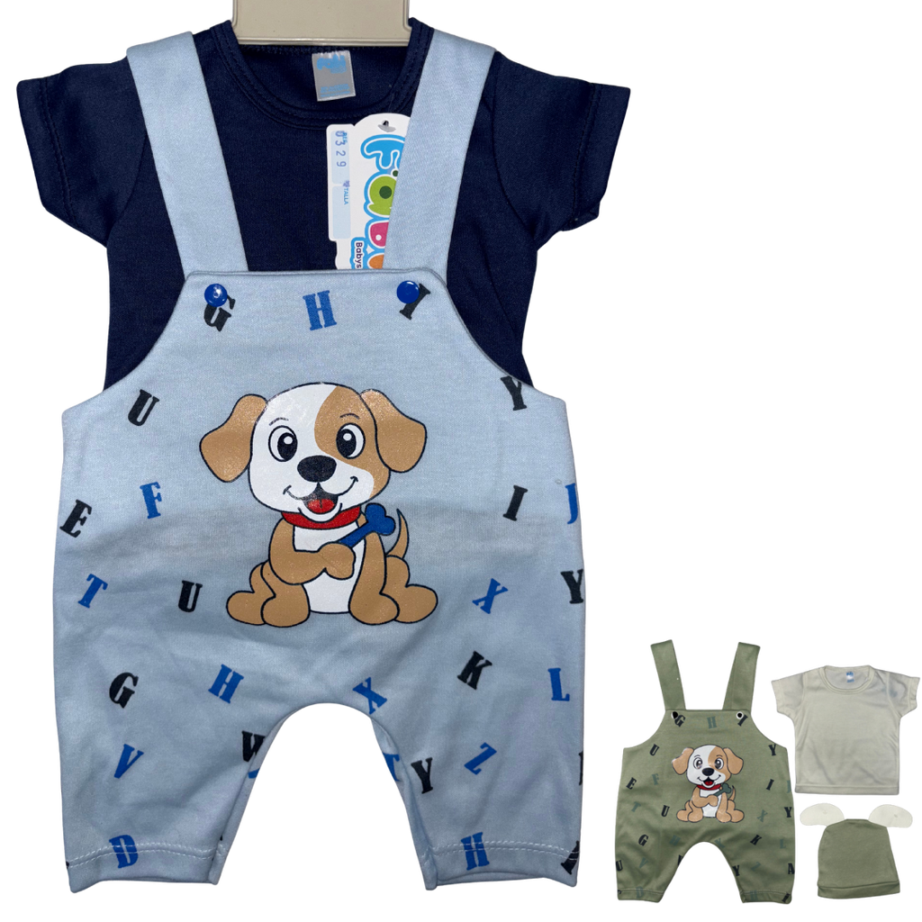 R0329 Conjunto x3 Piezas Eco Perro Azul Oscuro/Azul Claro 