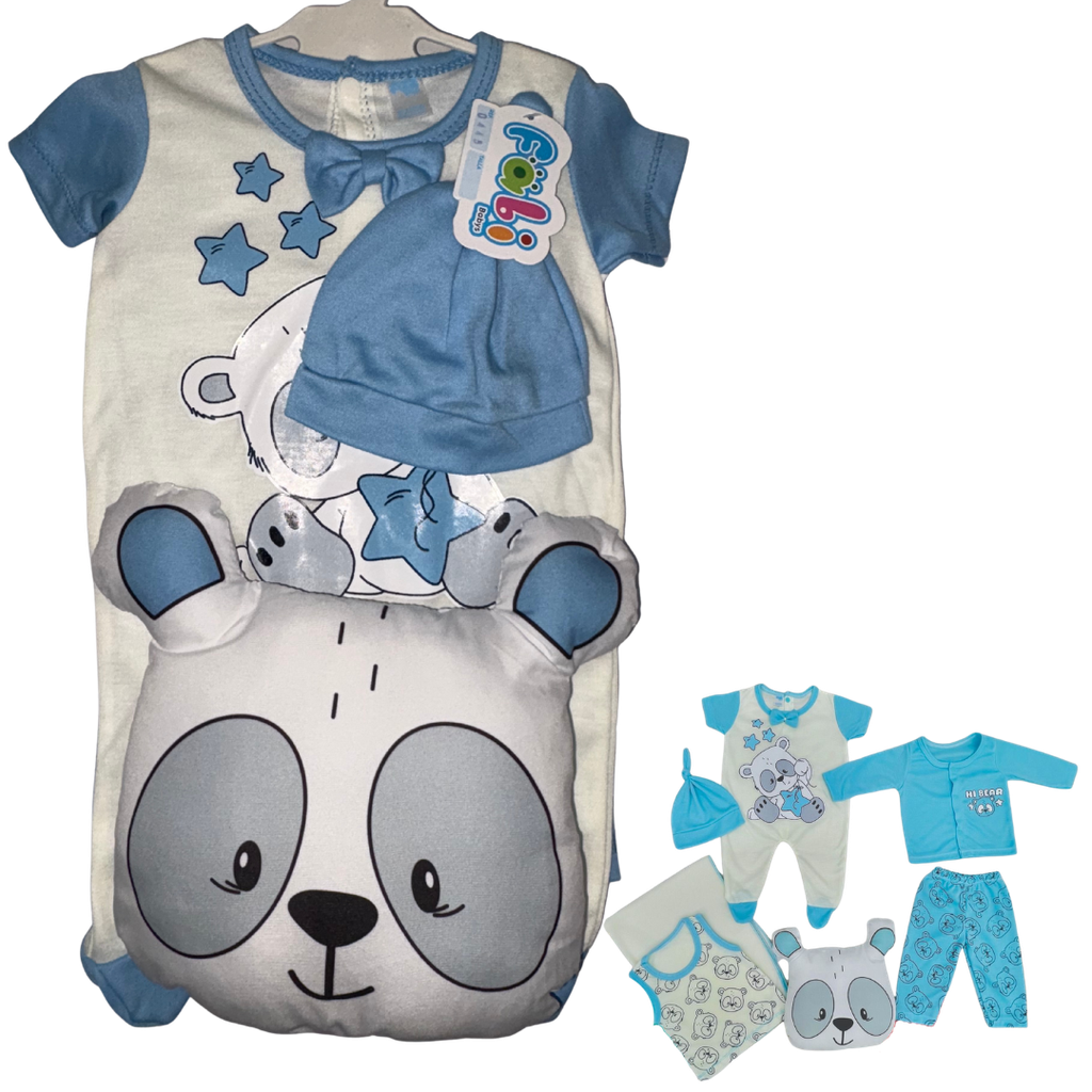 R0445 Conjunto x7 Piezas Almohada Oso Blanco/Azul