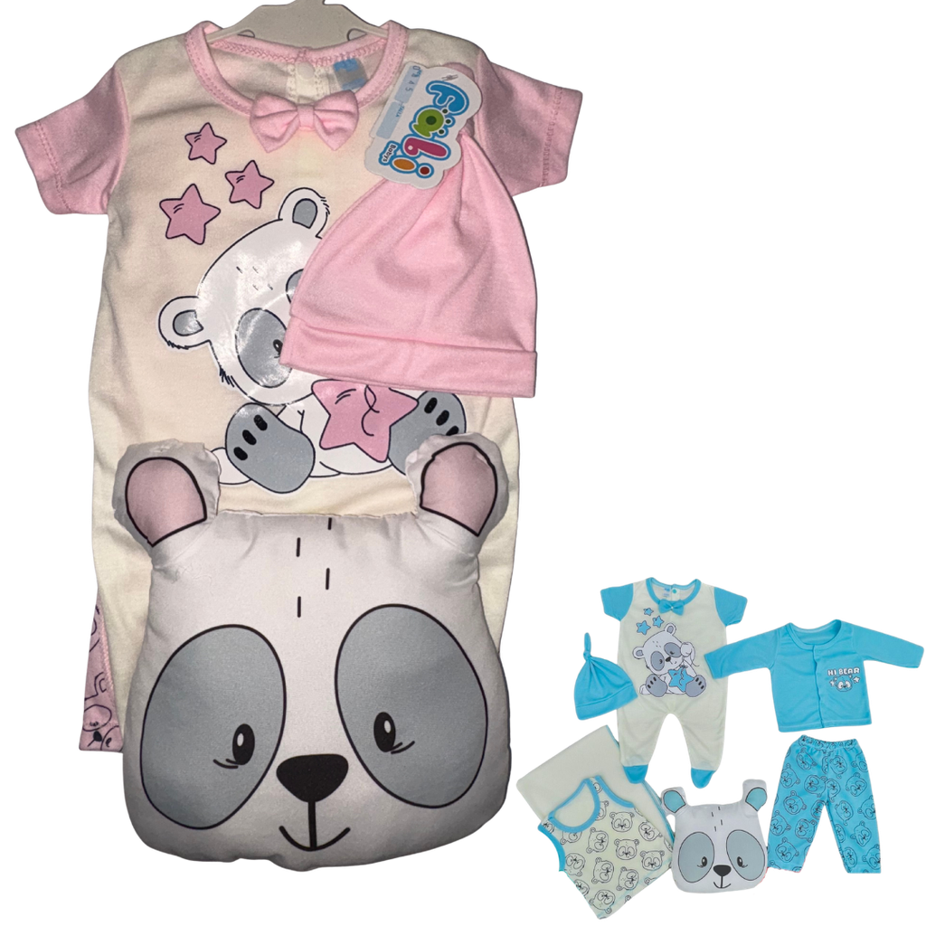 R0445 Conjunto x7 Piezas Almohada Oso Blanco/Rosado