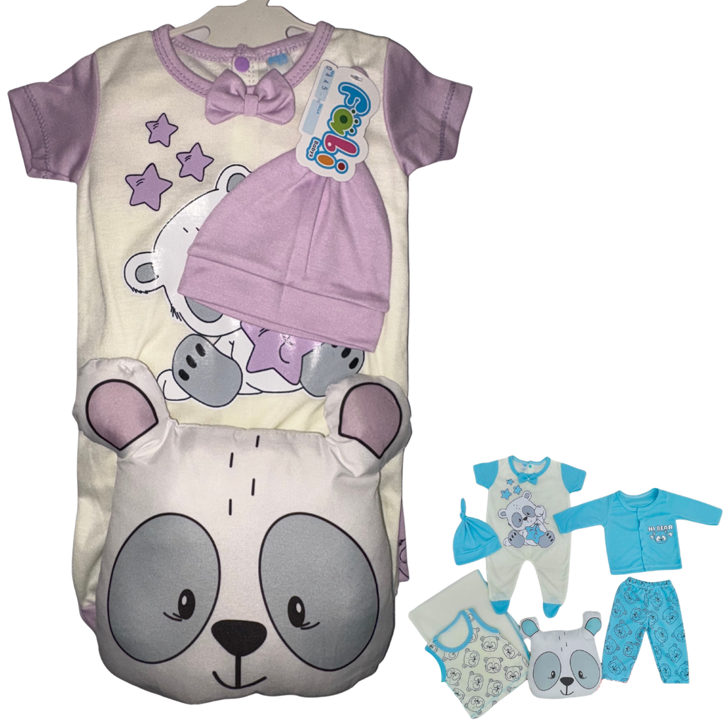 R0445 Conjunto x7 Piezas Almohada Oso Blanco/Lila