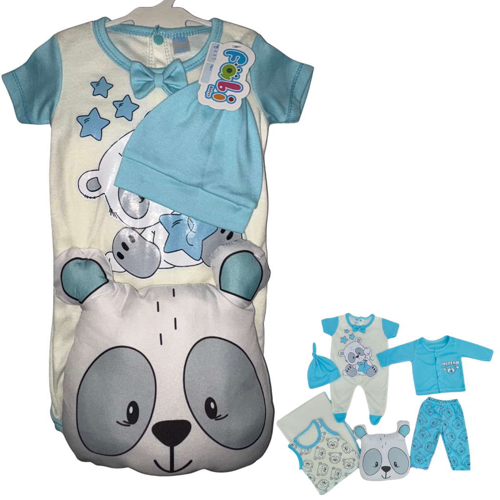 R0445 Conjunto x7 Piezas Almohada Oso Blanco/Azul Claro