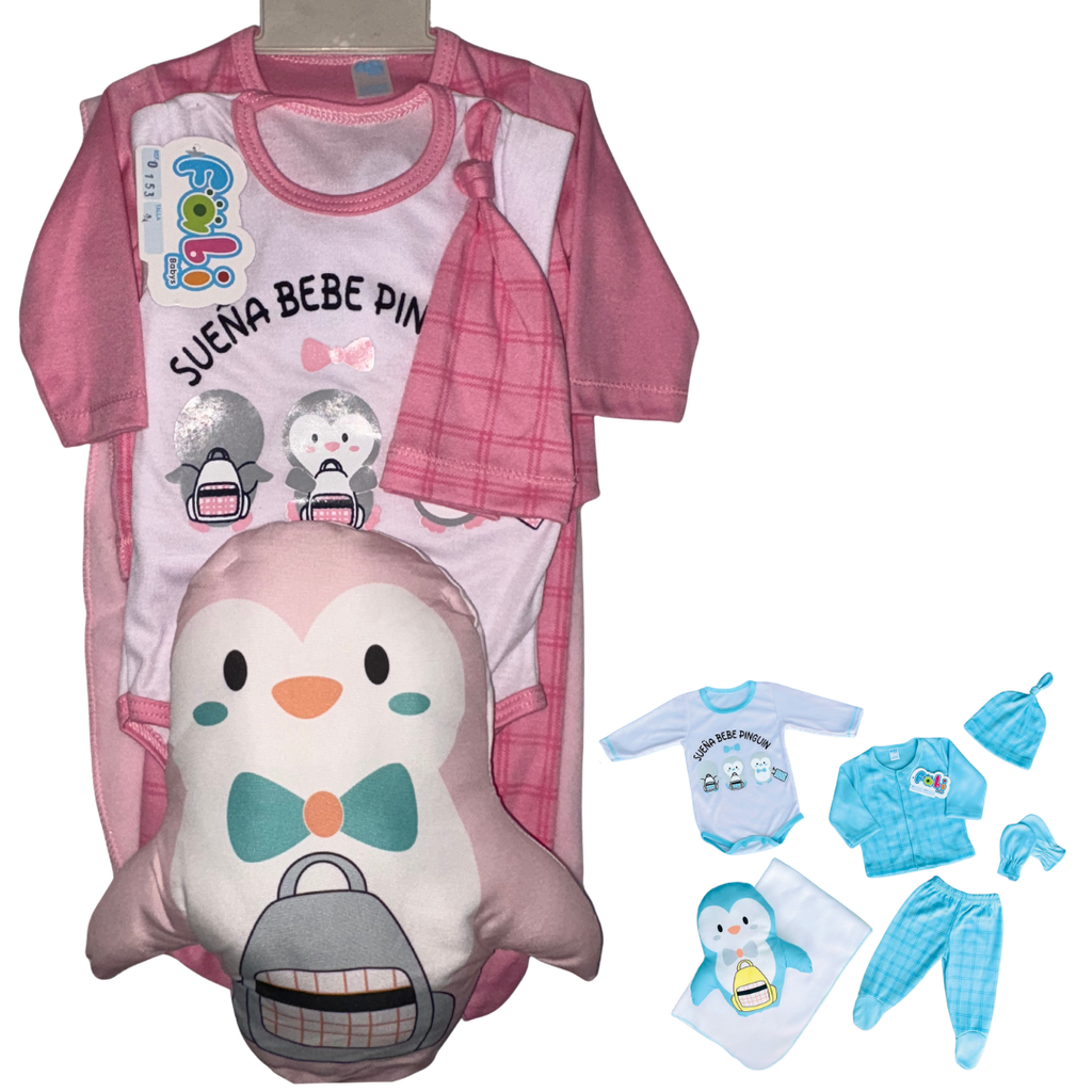 R0153 Conjunto x7 Piezas Almohada Pingüino Fucsia