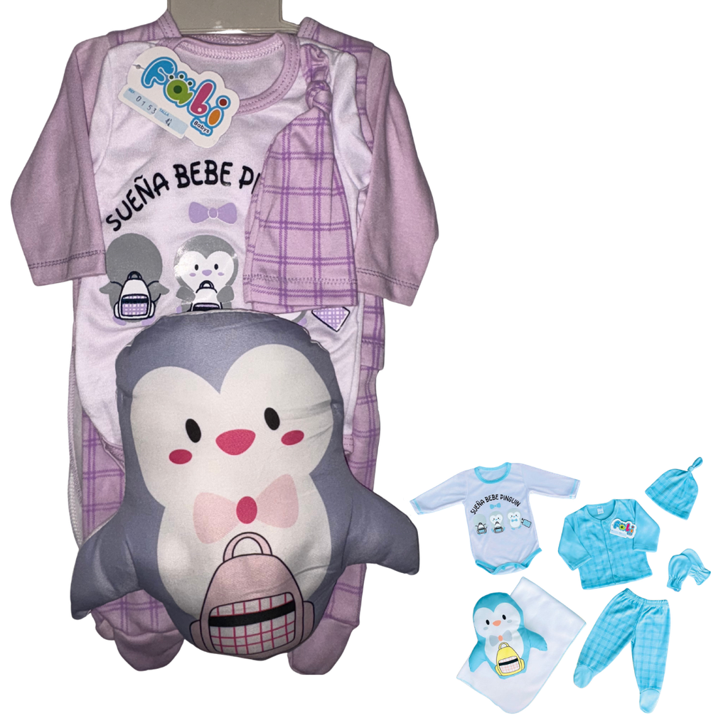 R0153 Conjunto x7 Piezas Almohada Pingüino Lila 
