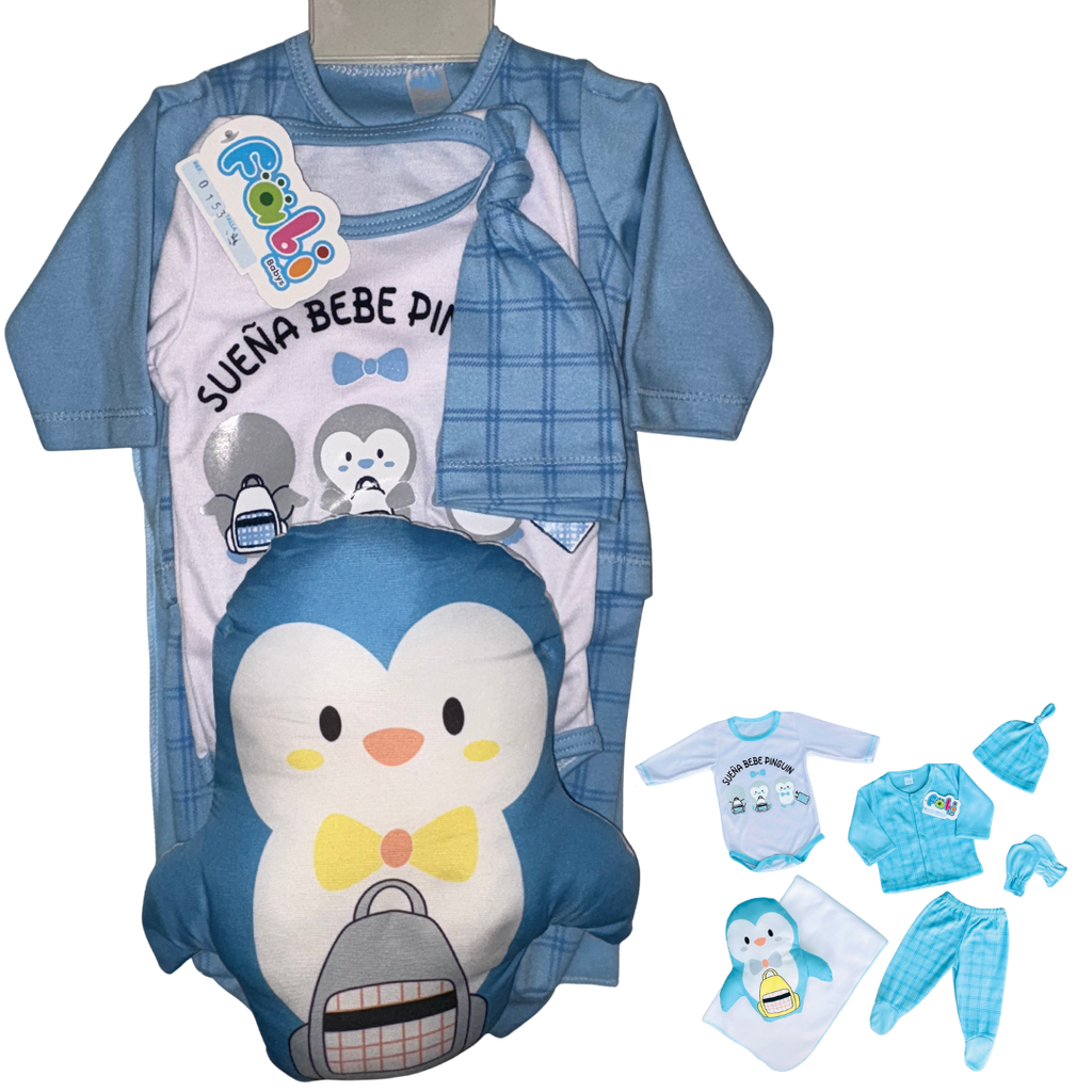 R0153 Conjunto x7 Piezas Almohada Pingüino Azul Oscuro