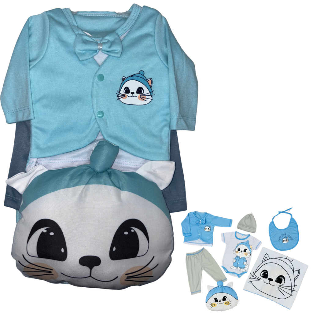 R0186 Conjunto x7 Piezas Almohada Gato Azul Electrico