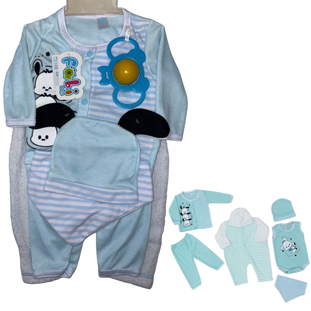 R0188 Conjunto x7 Piezas Sonajero Puppy Azul