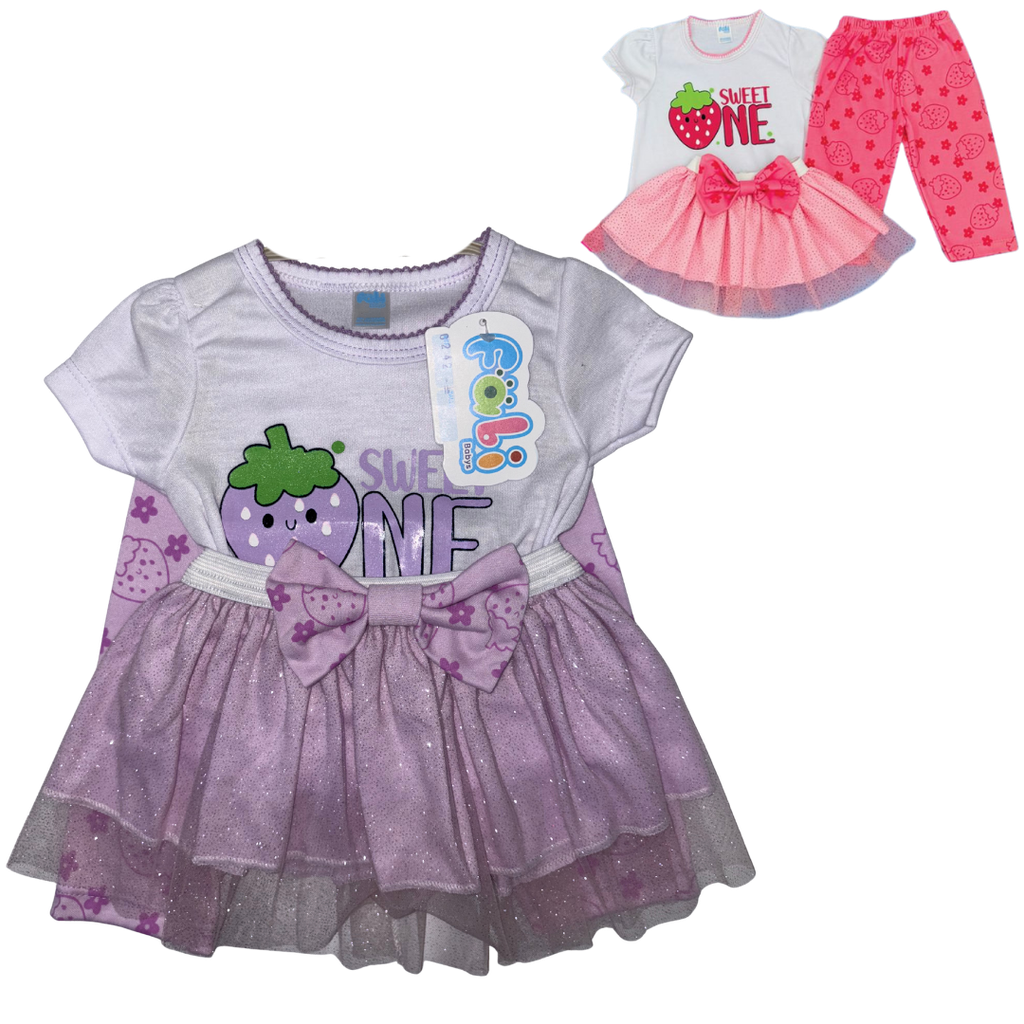 R0242 Conjunto x3 Piezas Vestido Fresa Lila