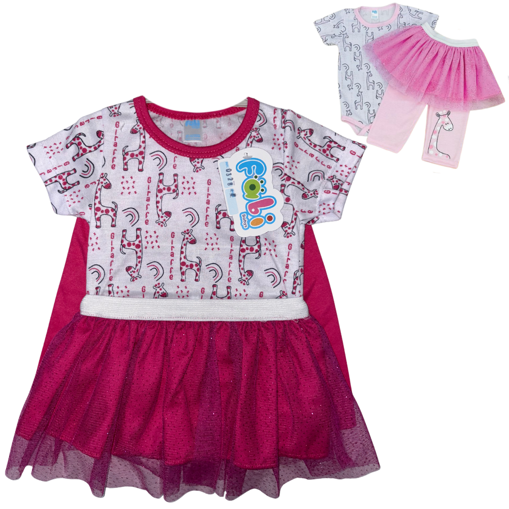 R0328 Conjunto x3 Piezas Vestido Jirafa Fucsia