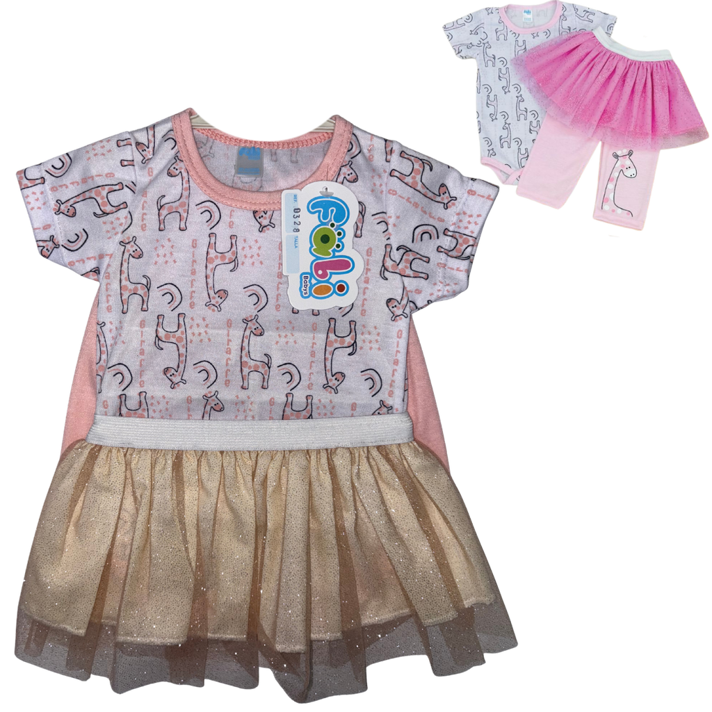 R0328 Conjunto x3 Piezas Vestido Jirafa Salmon