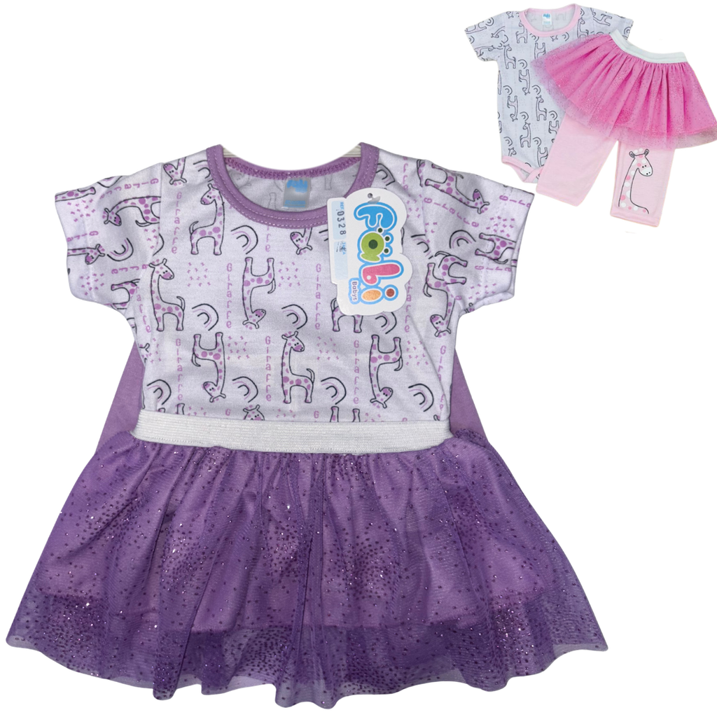 R0328 Conjunto x3 Piezas Vestido Jirafa Lila
