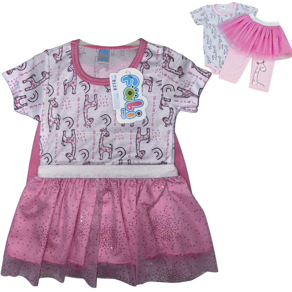 R0328 Conjunto x3 Piezas Vestido Jirafa Rosado Oscuro