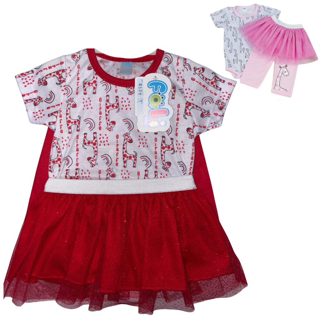 R0328 Conjunto x3 Piezas Vestido Jirafa Rojo