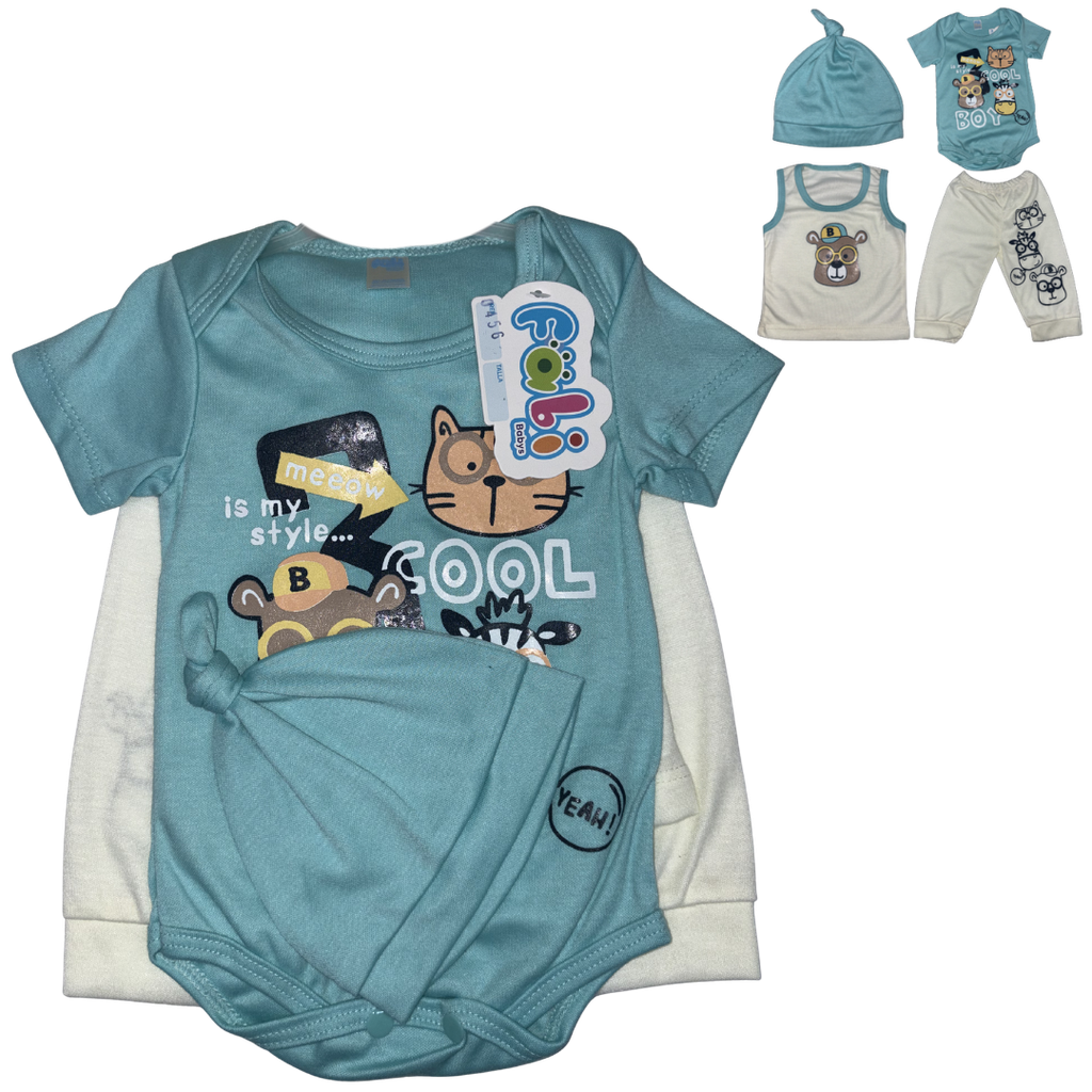 R-ecu Conjunto Malla x4 Oso Beige/Aguamarina Talla: Unica Niño