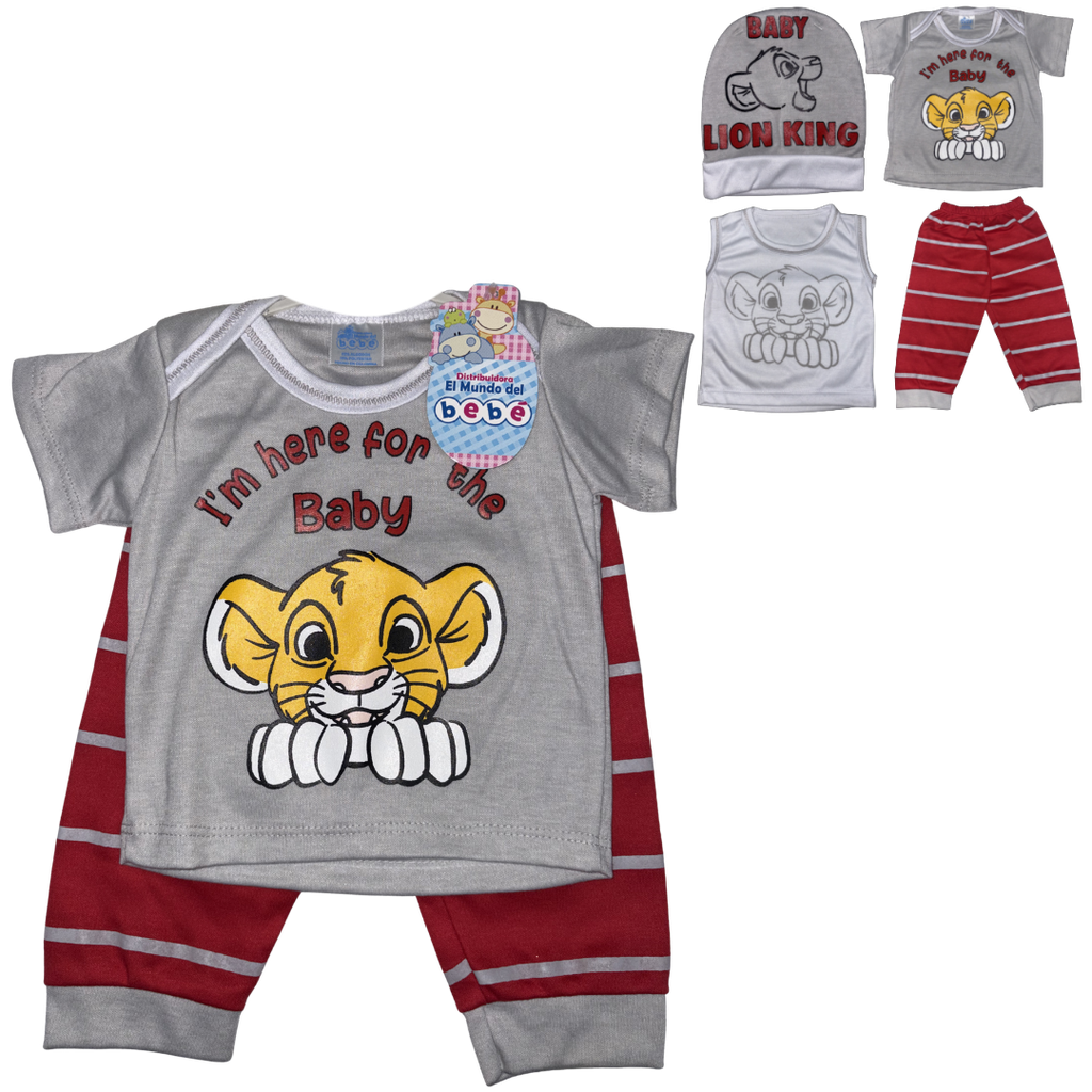 [4653] R-ecu Conjunto Malla x4 Leon Baby Rojo/Gris Talla: Unica Niño