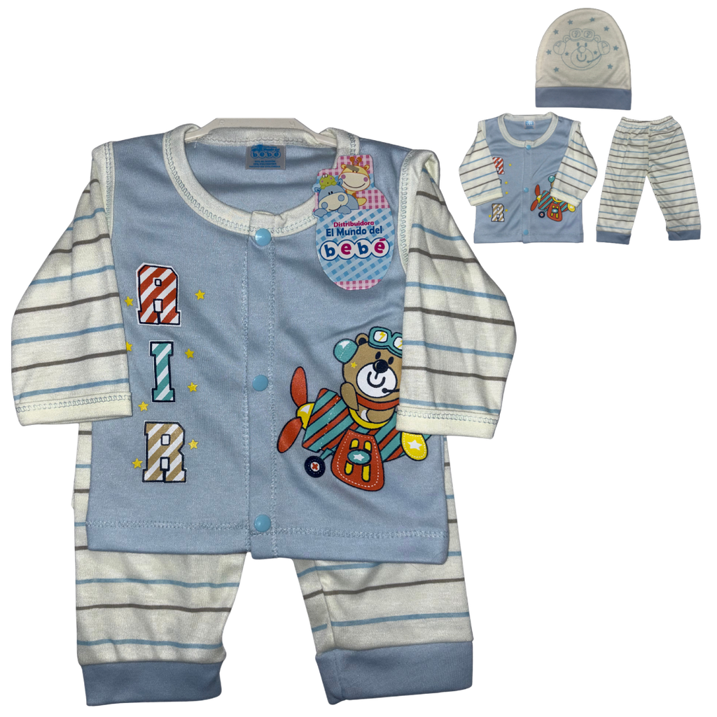 [4654] R-ecu Conjunto Malla x4 Avion Oso Azul/Beige Talla: Unica Niño