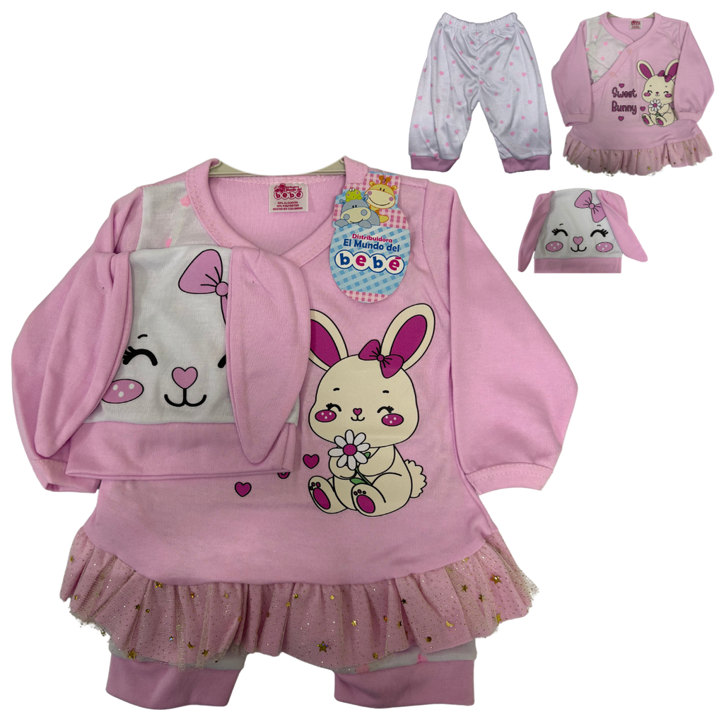 R-ecu Conjunto Primer Dia Coneja Rosado Talla: Unica Niña