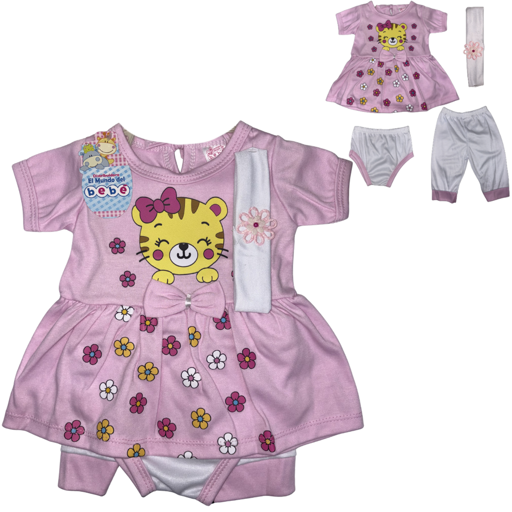R-ecu Conjunto Malla x4 Tigre Rosado Claro Talla: Unica Niña